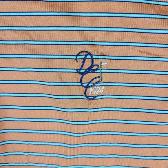 F G Tech Polo Shirt Mens XL Orange White Striped Performance Fairway‎ Greene - Picture 3 of 11